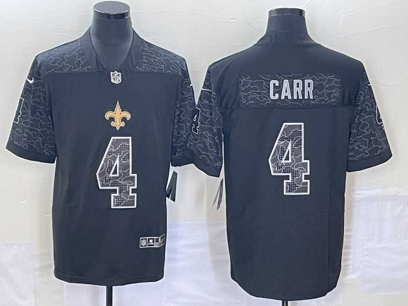 Men%27s New Orleans Saints #4 Derek Carr Black Reflective Limited Stitched Football Jersey->new orleans saints->NFL Jersey
